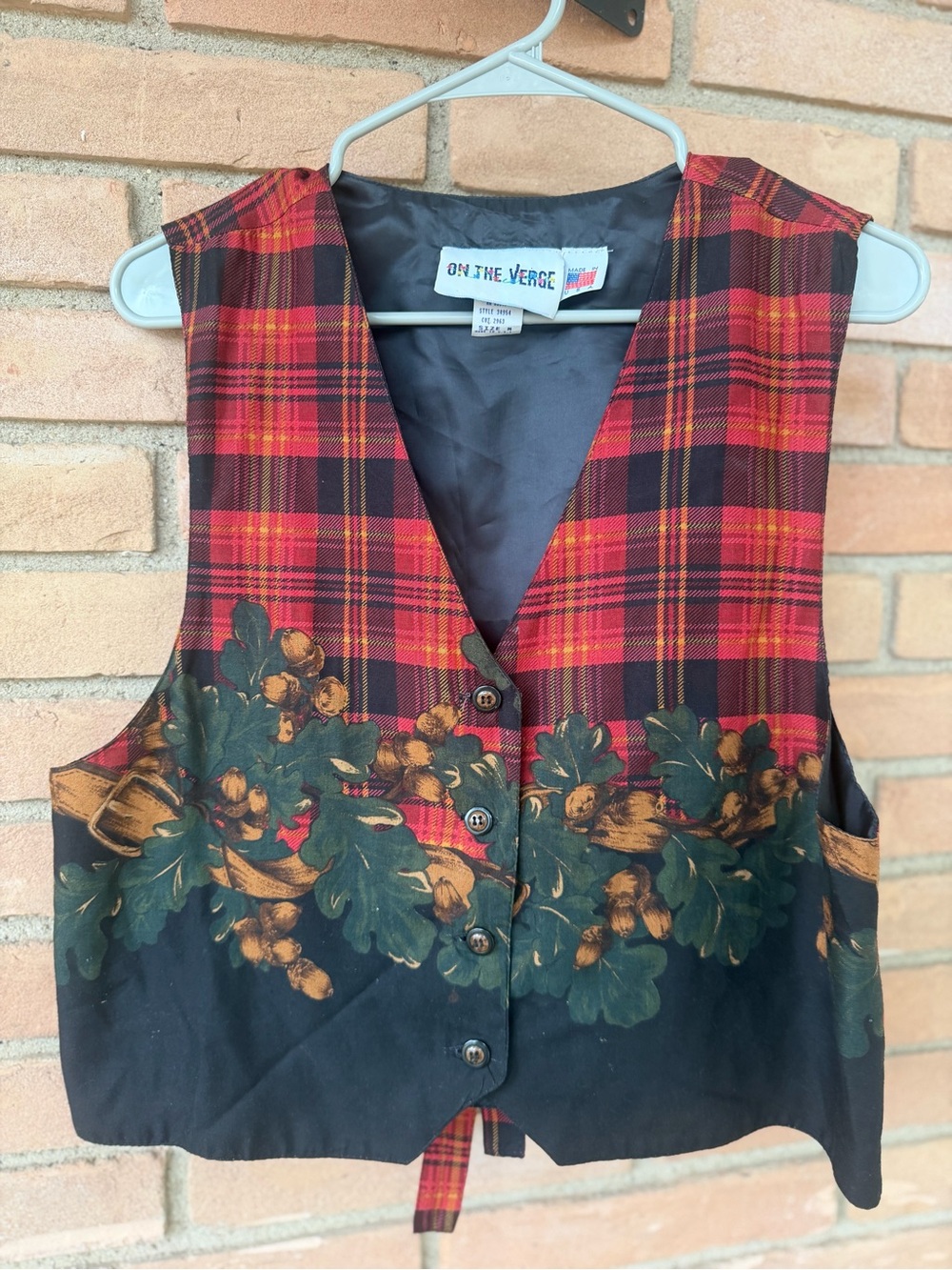 On The Verge Red Plaid & Black Floral-Accent Women's Vest
